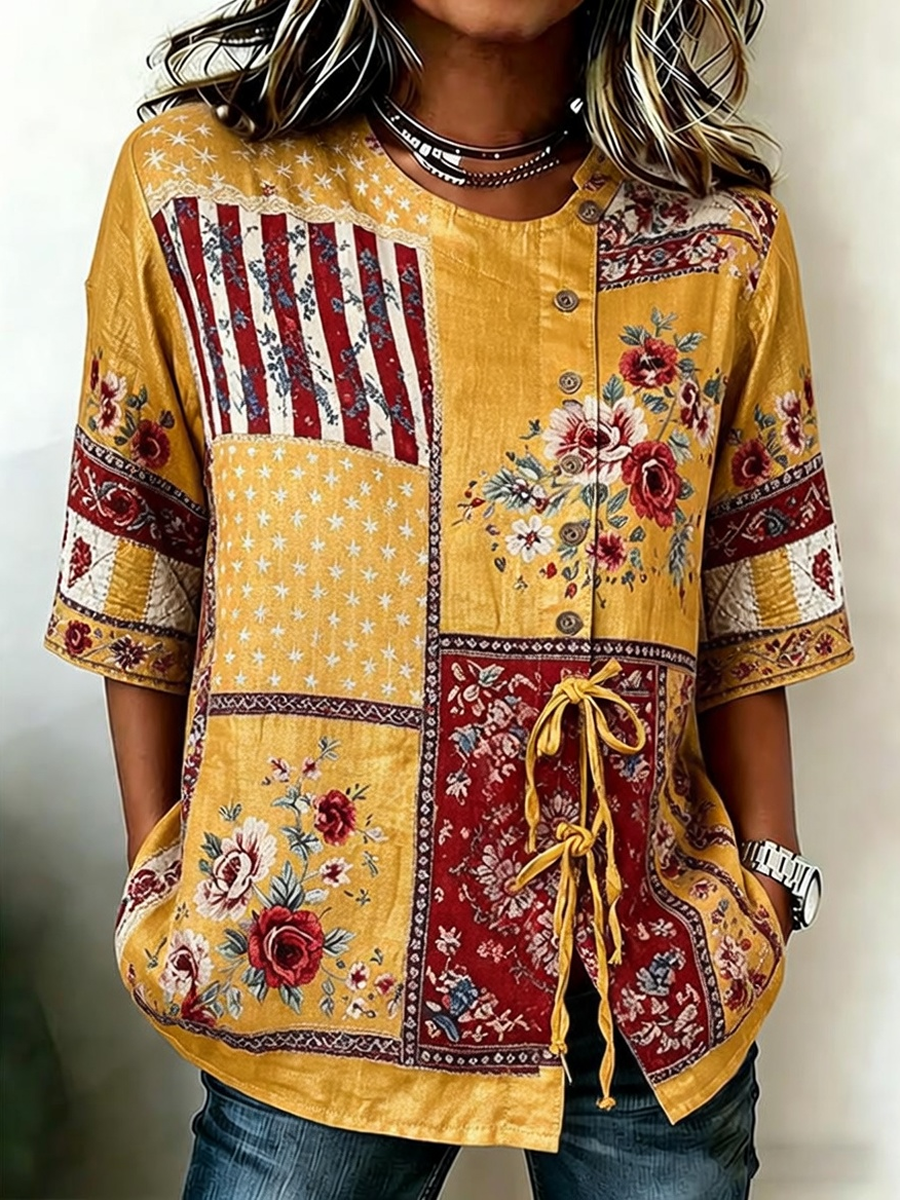 Women's 250th Anniversary Printed Cotton Linen Casual Shirt