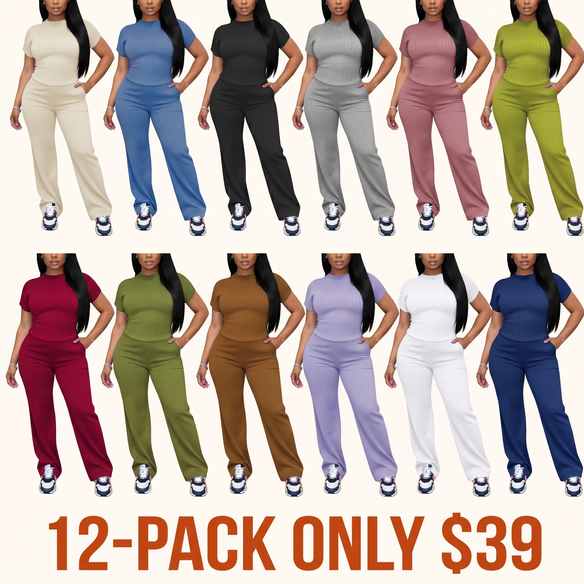 Women's Four-Season Rib-Knit Set