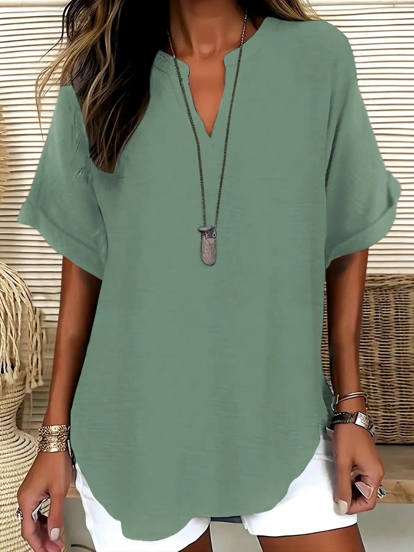 Women's Casual Solid Color Short Sleeve Blouse