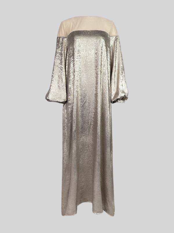 Gauze See-Through Shiny Split-Joint A-Line Loose Round-Neck Maxi Dresses Evening Dresses