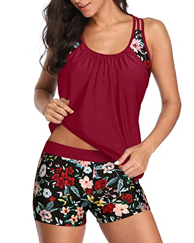 🏖️ Women's Floral Tankini Set with High-Waisted Swim Shorts