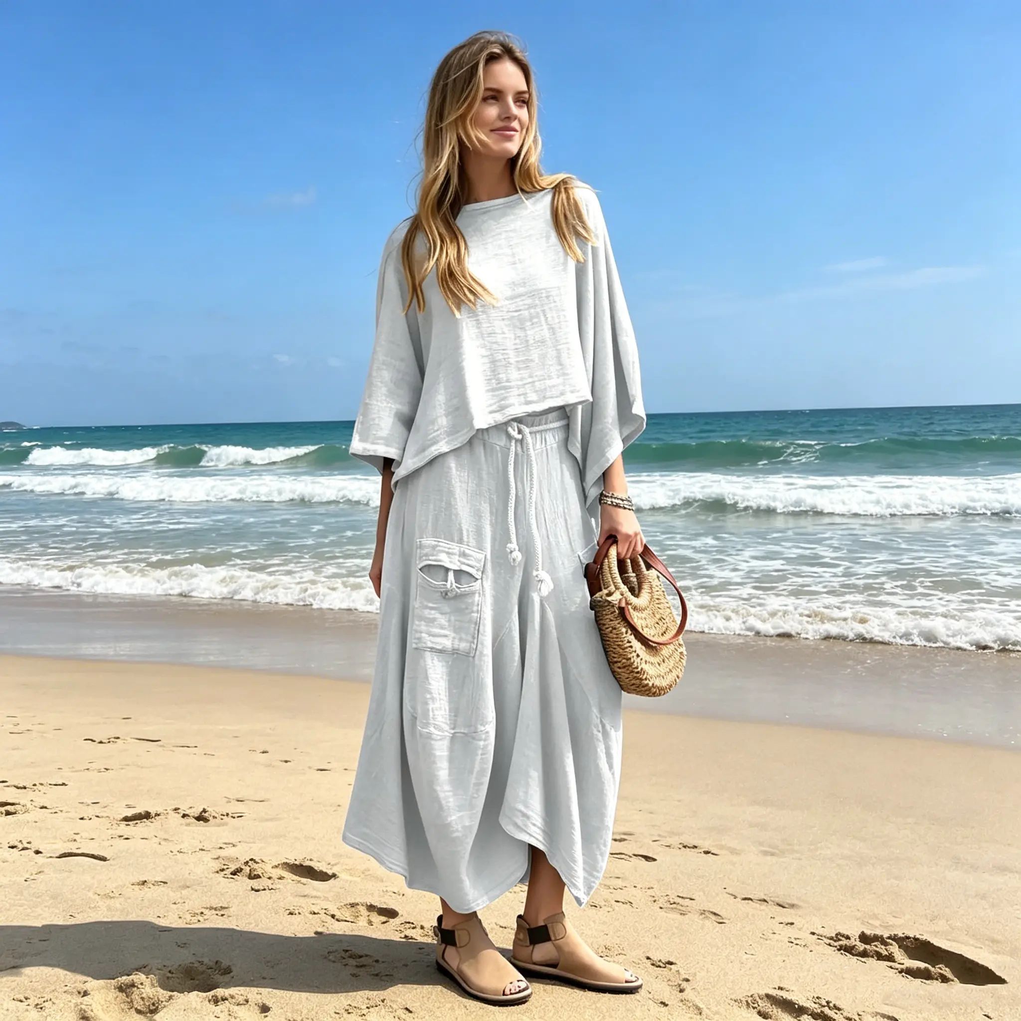 Women’s 2-Piece Loose Vintage-Style Batwing Sleeve Skirt Set