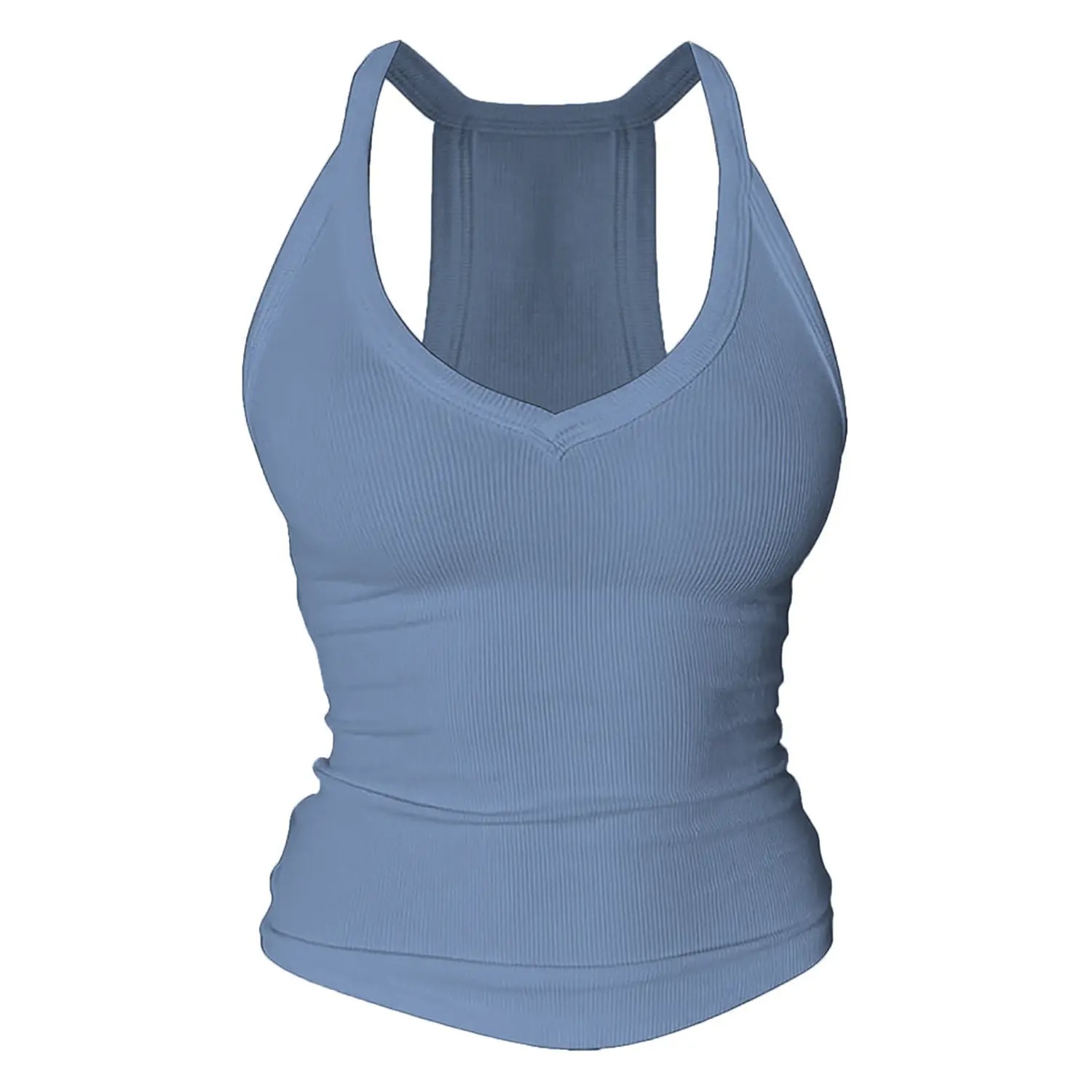 Women's V-Neck Racerback Cotton Tank Top Fitted Cami with Built-In Shelf Bra Basic Sleeveless Shirt
