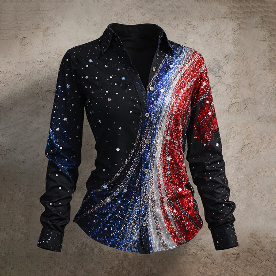 Ladies' Casual American 250Th Anniversary Celebration Long Sleeved Lapel Shirt