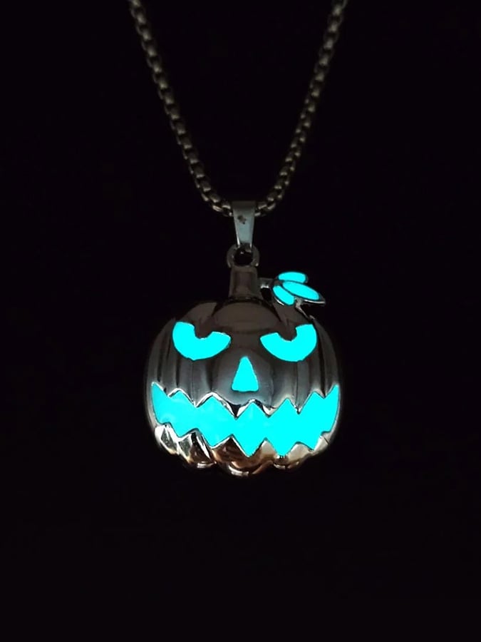 Unisex Halloween accessories luminous pumpkin pendant glowing at night ghost face necklace