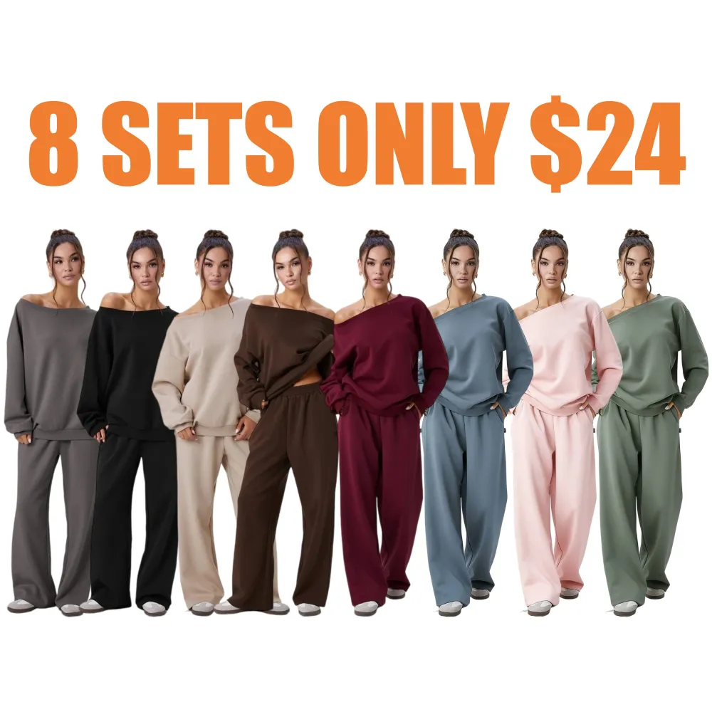 Women’s Sloping Shoulder Top & Wide Leg Pants Set