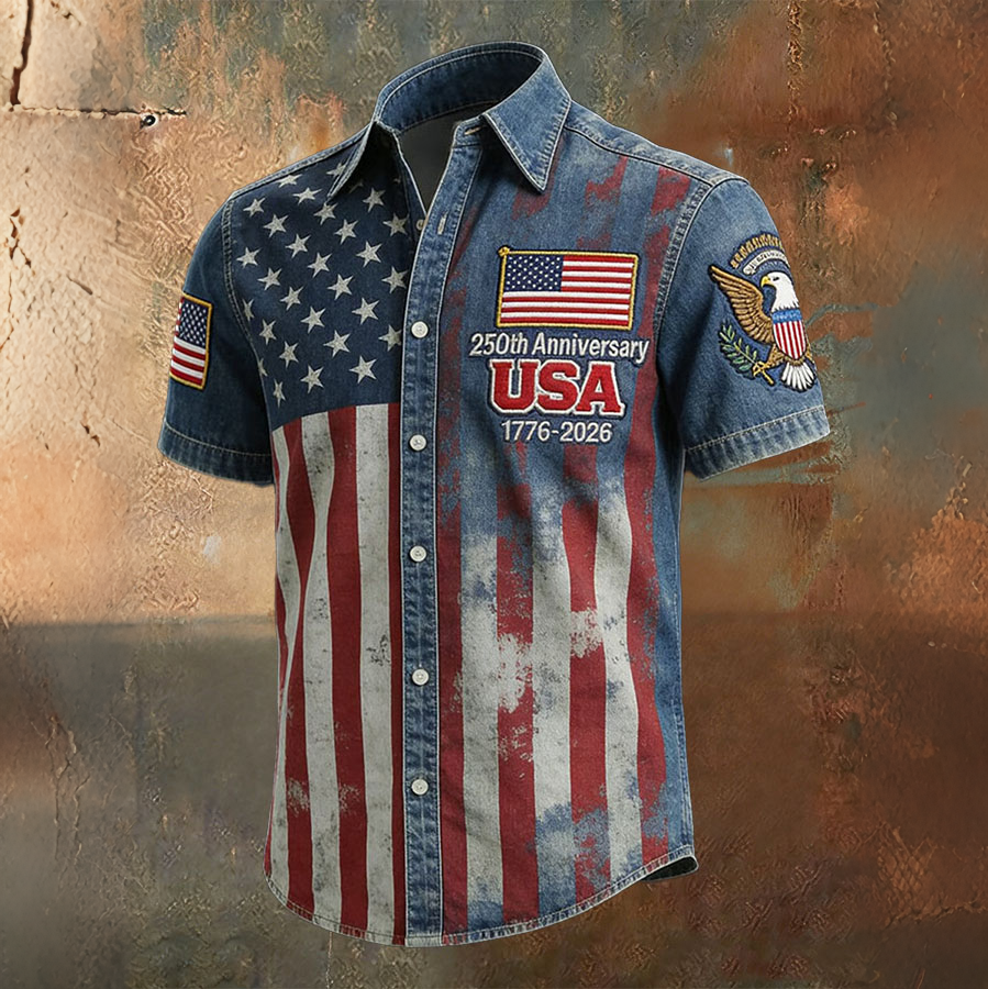 Men'S Independence Day Retro Flag Printed Commemorative Shirt
