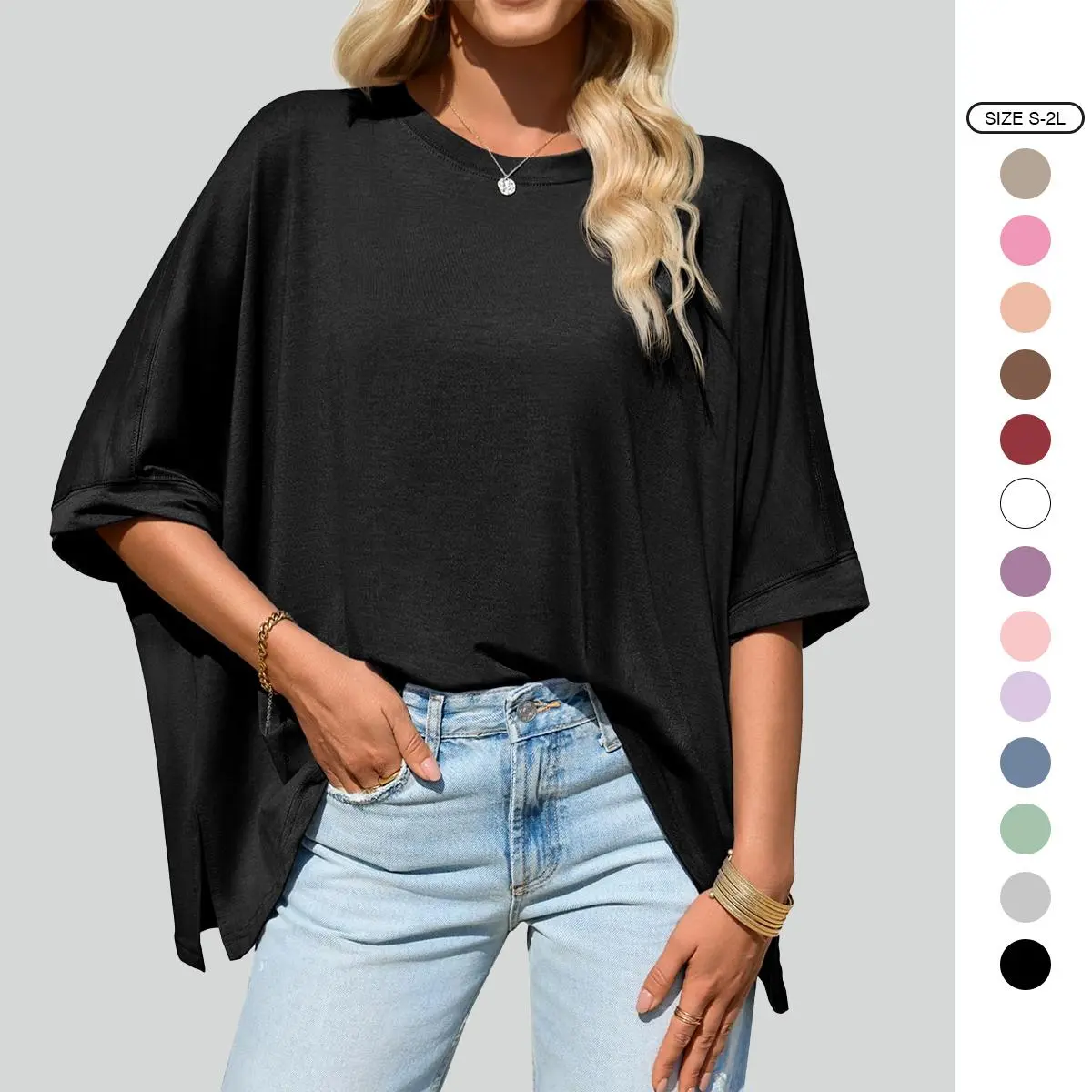 Oversized Batwing Asymmetrical Hem Tee