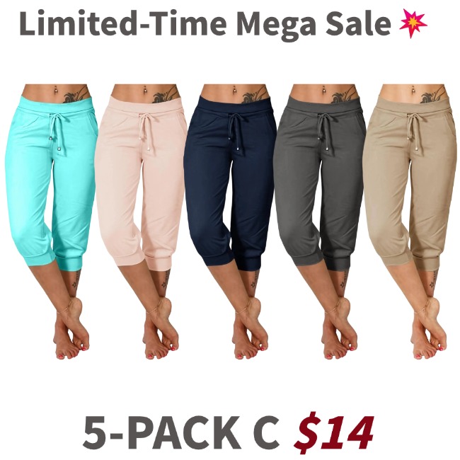 Women's Plain Drawstring Waist Capris Pants