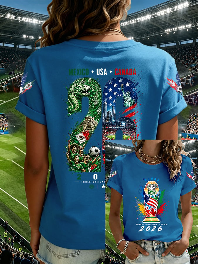 Women's Football Lovers Print V Neck T-shirt