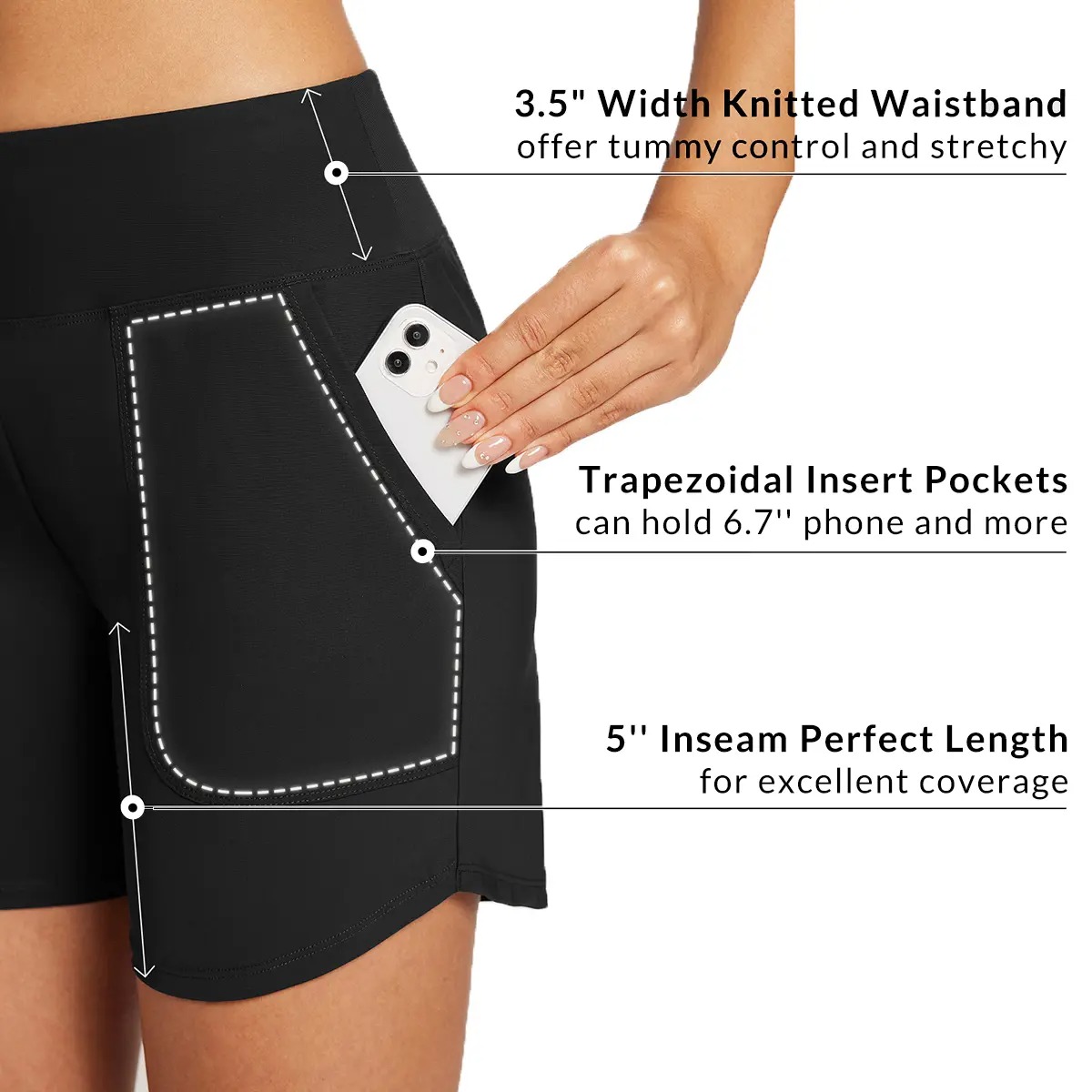 ✨ Women’s High-Waisted Quick-Dry Board Shorts with Pockets