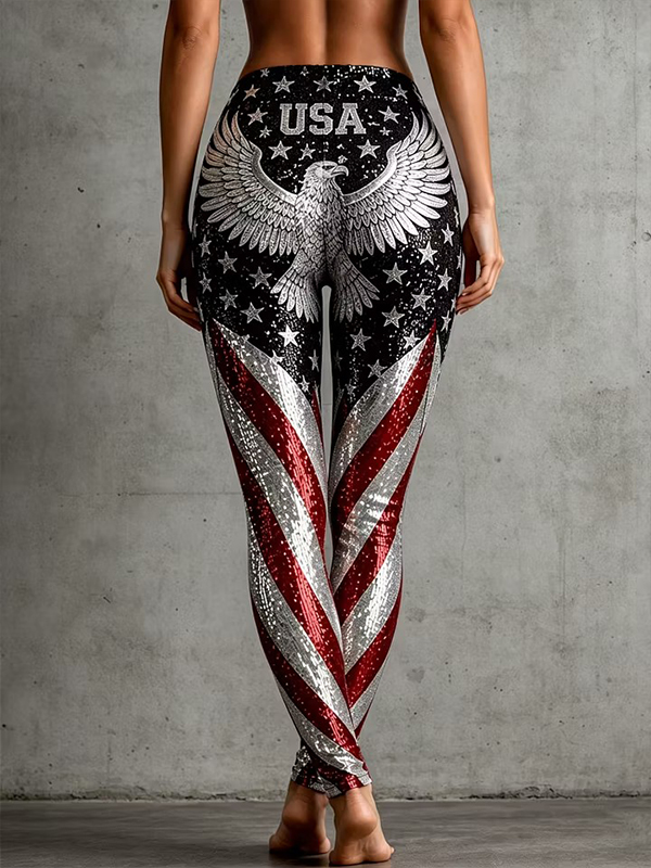 Women's Independence Day USA Eagle Stars And Striped Print Casual Leggings