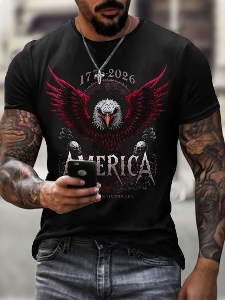 Men's American 250th Anniversary Free Eagle Printed T-shirt