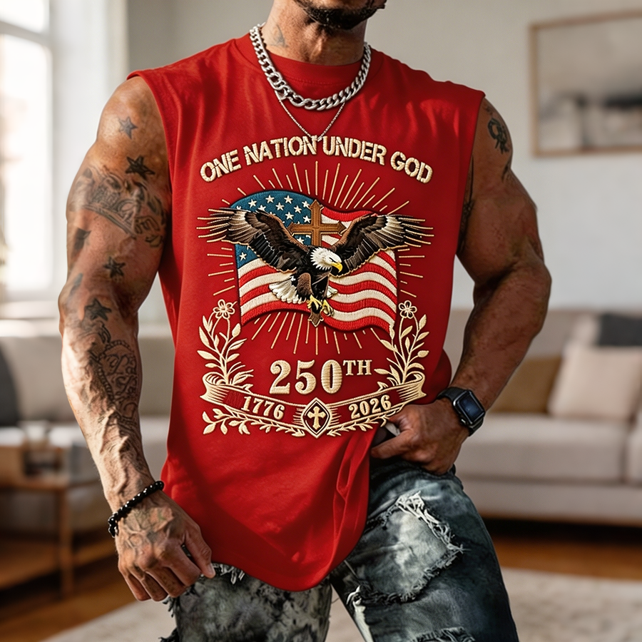 Men's One Nation Under God Anniversary 1776-2026 Eagle Sleeveless Tank Top