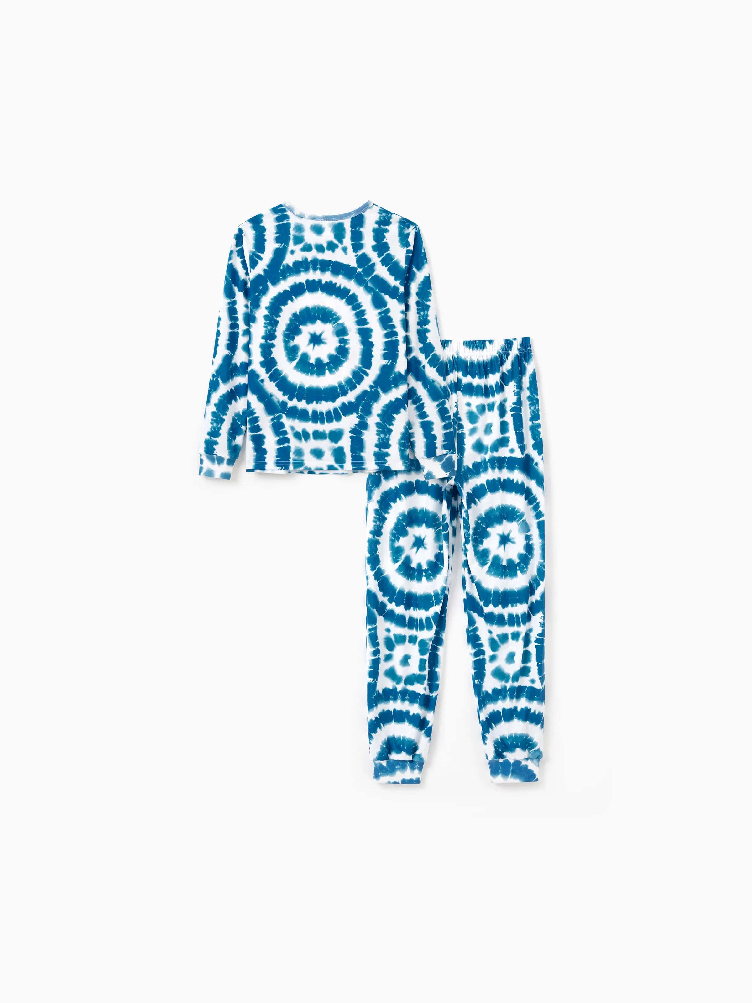 Christmas Matching Family Pajamas Set Tie-dye Snowman Print Blue PJS with Christmas Socks Deep Blue
