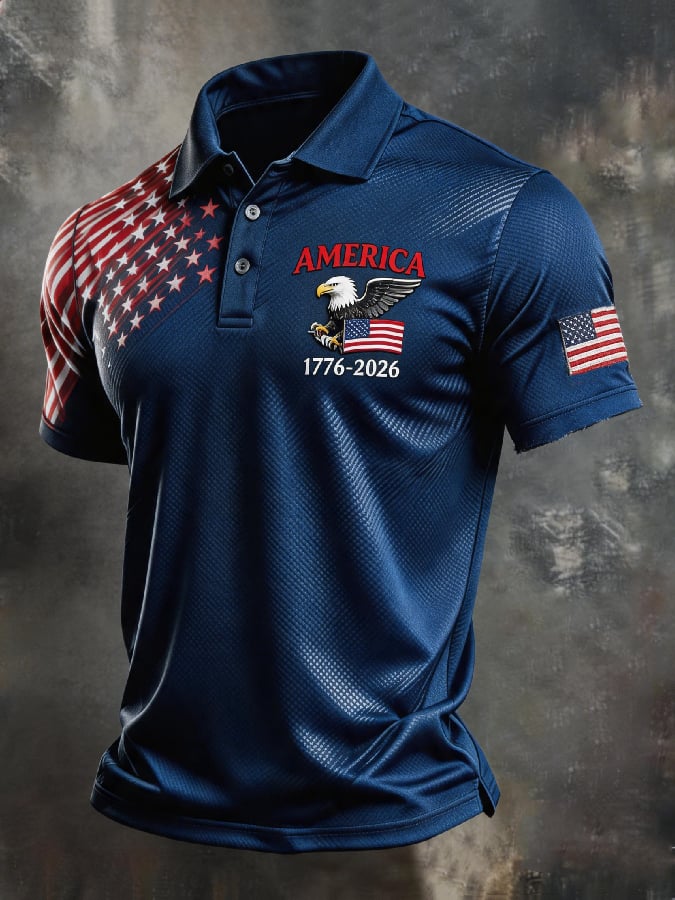 Men's American Flag Print Polo Shirt