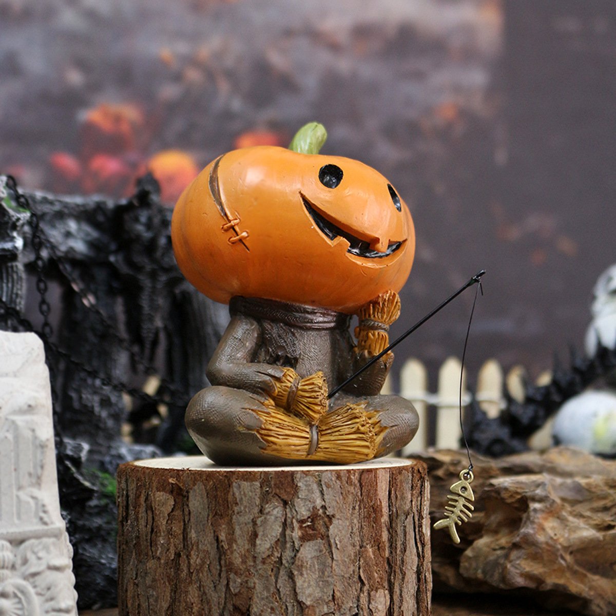Pumpkin Fisherman Figurine  A Quirky Touch of Halloween Fun