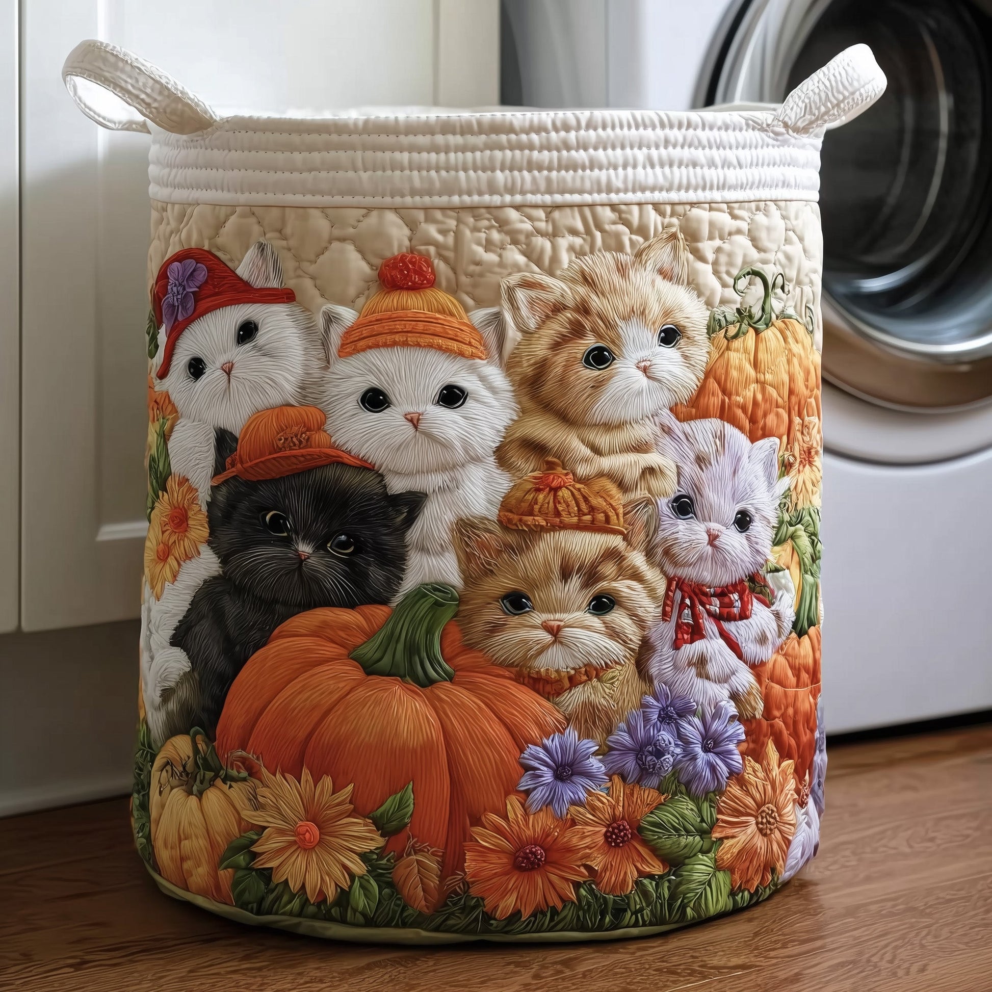 Six cats Vintage Meow Quilted Laundry Basket  | cat