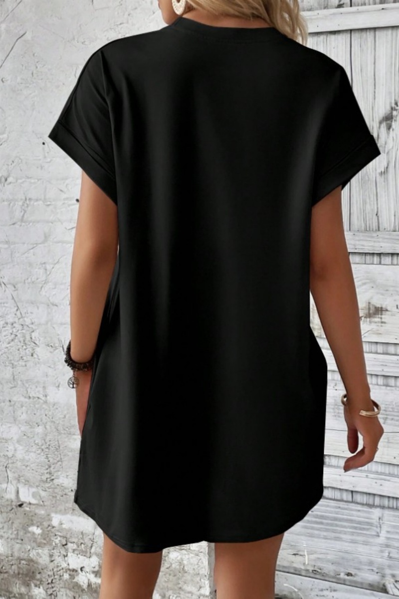 Casual Minimalist Round Neck Roll Up Sleeve Dress