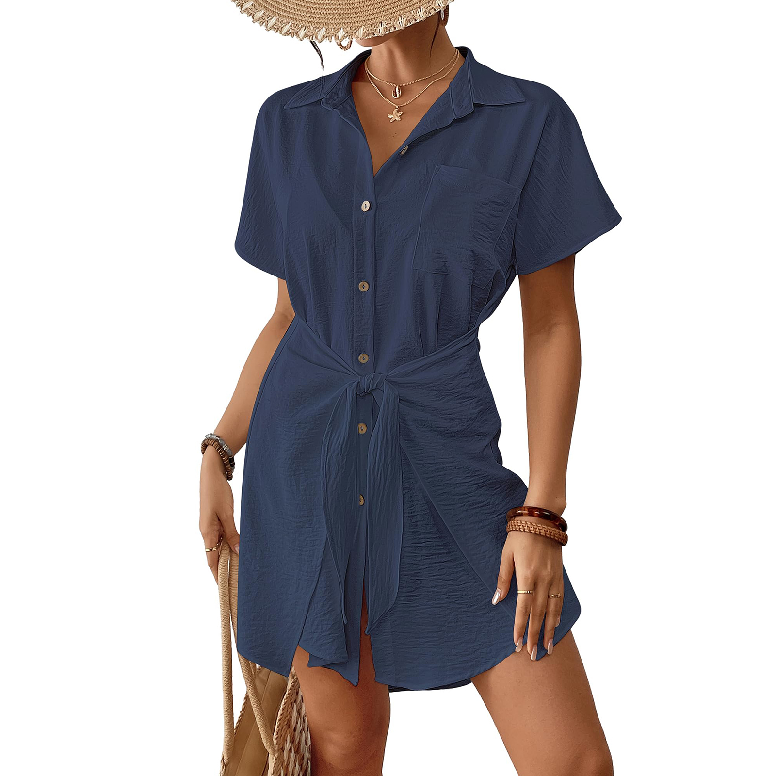 🌴 Women's Short Sleeve Tie Front Swimsuit Cover Up
