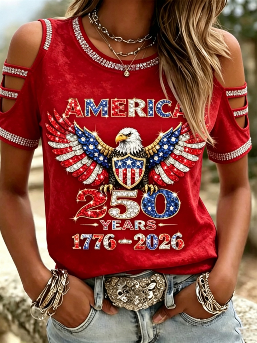 American 250th Anniversary Rhinestone Design Women's T-Shirt