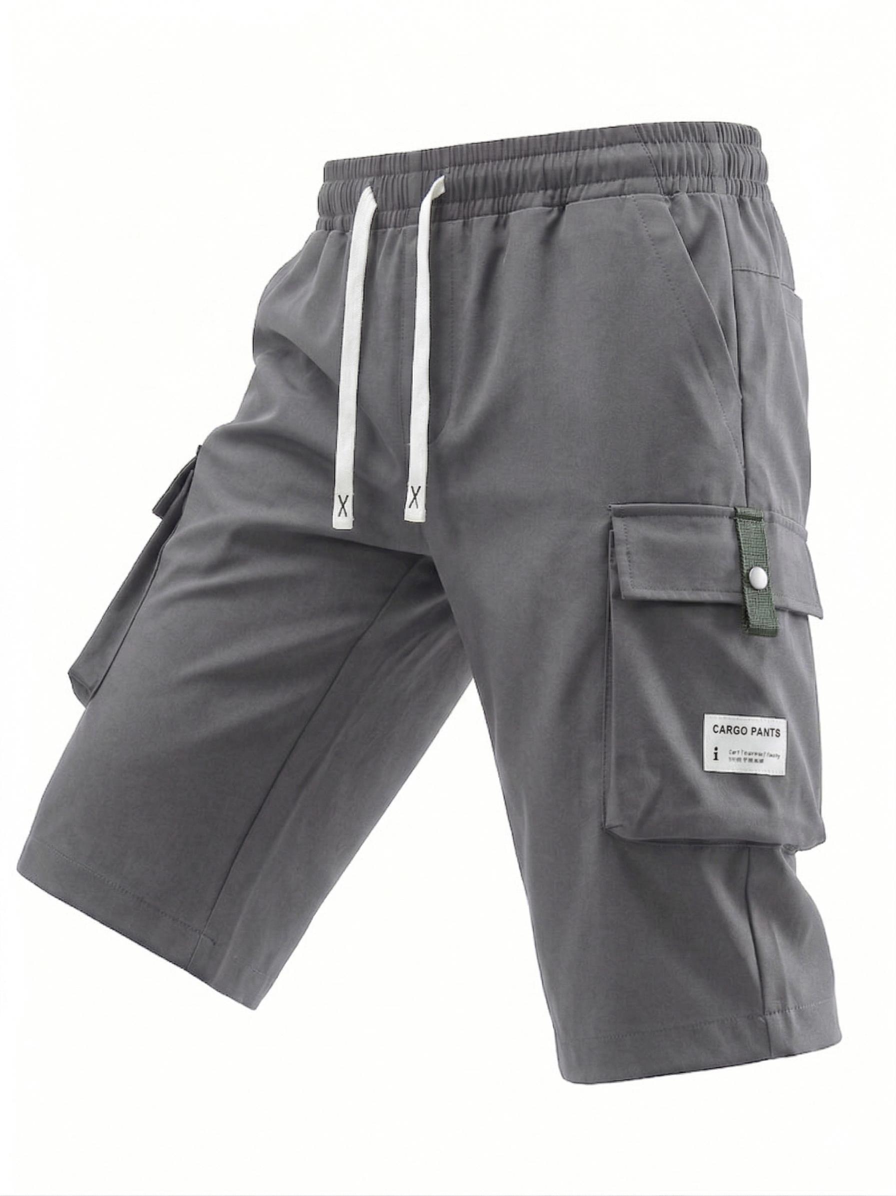 Men’s Cargo Shorts, 7/8 Length, Summer Drawstring Waist, Large Pockets