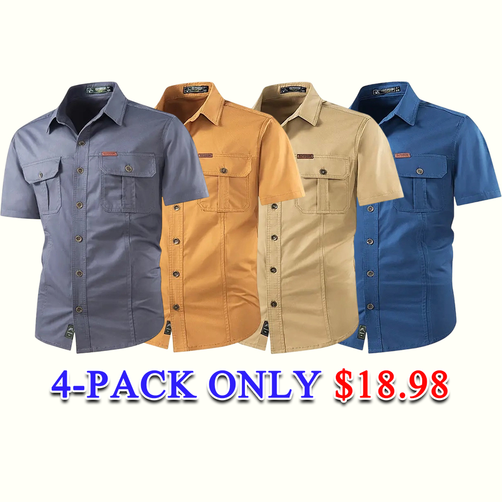 Men's Lightweight Multi-Pocket Short Sleeve Work Shirt Casual Outdoor Summer Utility Shirt