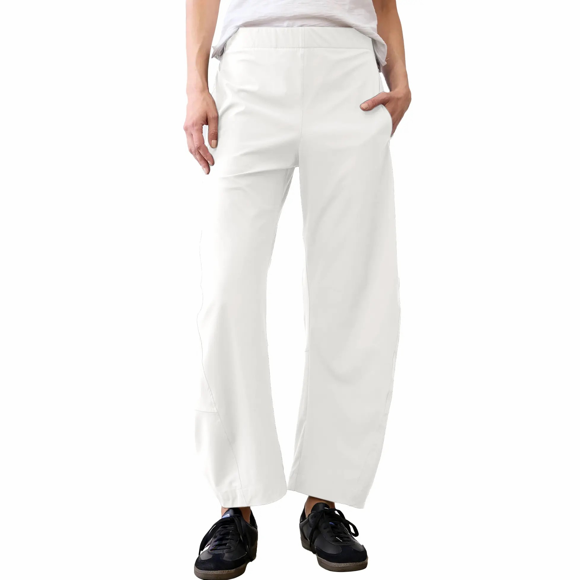 Women's Barrel Travel Pants – Elastic Waistband, Tapered Leg, Baggy Mid Rise Trousers with Pockets