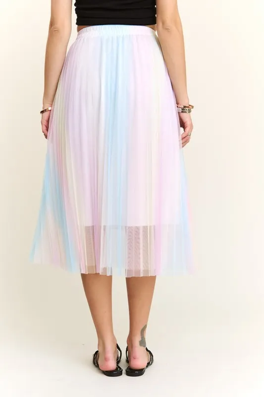 Unicorn Pleated Mesh Flare Midi Skirt
