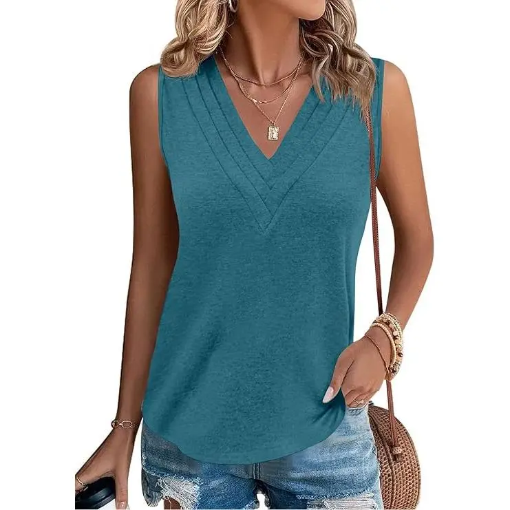 Women's V-Neck Vest — Elegant & Casual Summer Style, Loose-Fit Sleeveless Top/Shirt