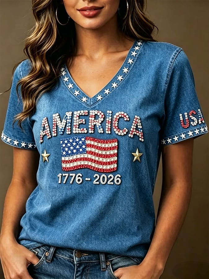 Women's 250th Anniversary  Art  Print Casual V-Neck Vest