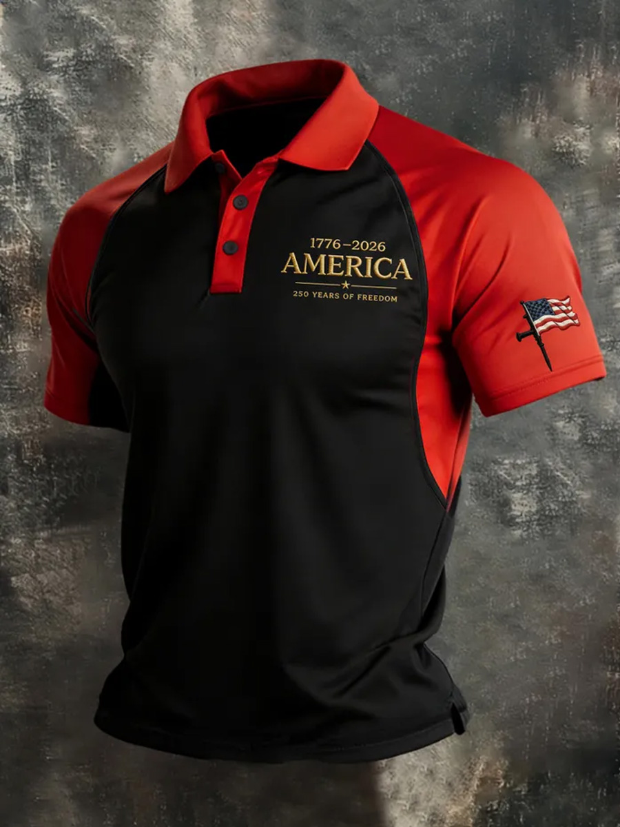 Men's Retro 250th Anniversary American Short-Sleeve Polo Shirt