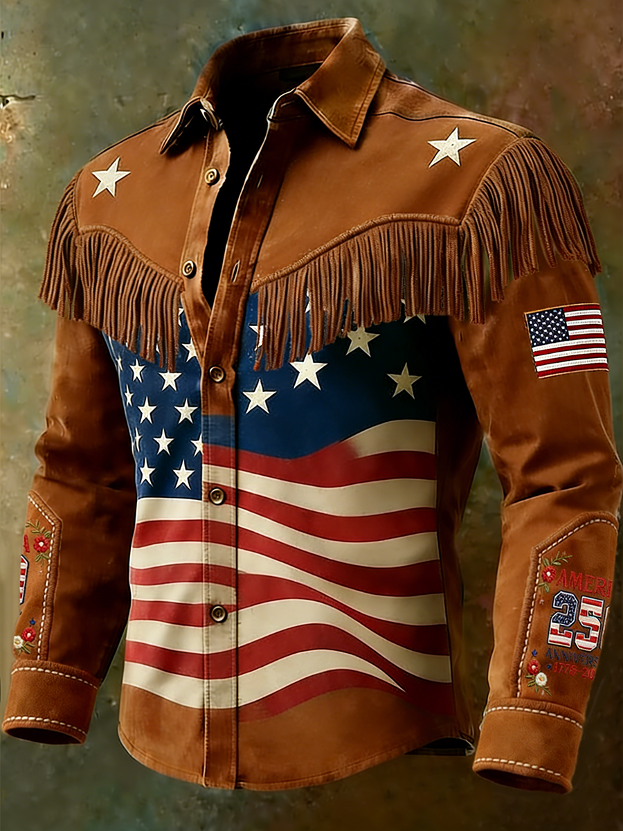 Men's 250th Anniversary American Flag Fringe Western Shirt