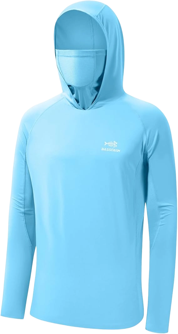 ☀️☀️UPF 50+ Men’s Long Sleeve Fishing Shirt with Mask UV Neck Gaiter Hoodie