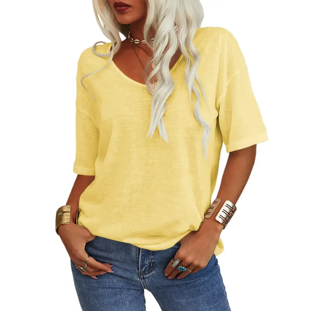 Women’s Soft V-Neck Half Sleeve T-Shirt – Lightweight Loose Fit Casual Everyday Top