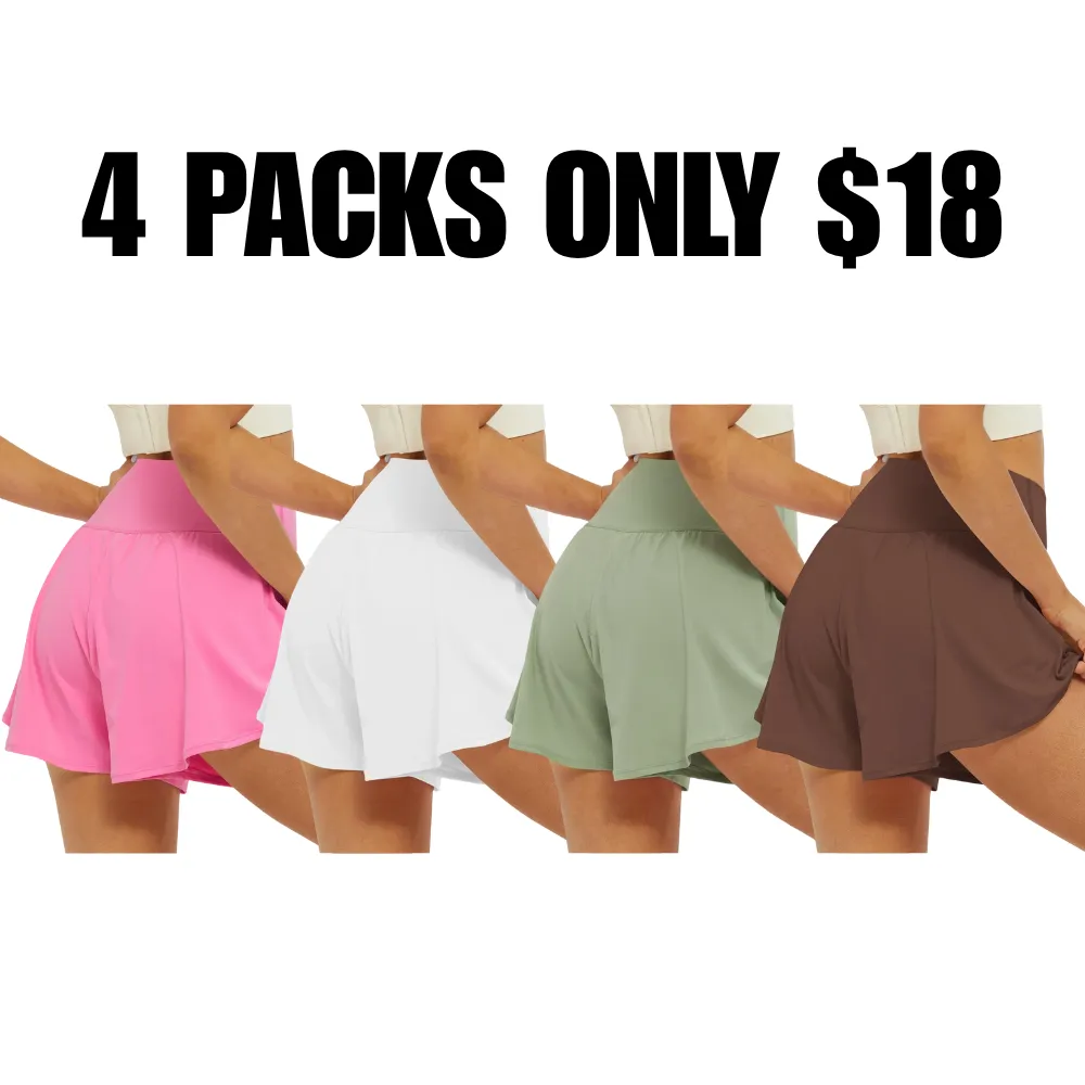 🔥8 PACKS $24 - Crossover Athletic Shorts for Women 2 in 1 Flowy Running Shorts with Pockets
