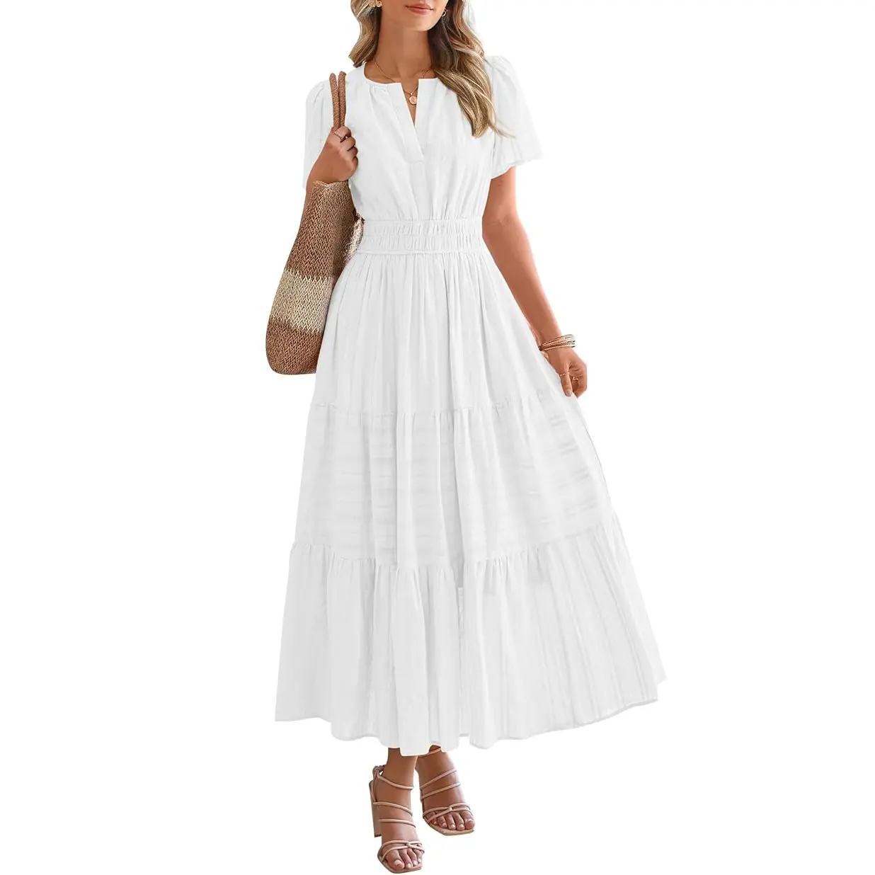 Women's Casual V-Neck Boho Maxi Dress with Pockets