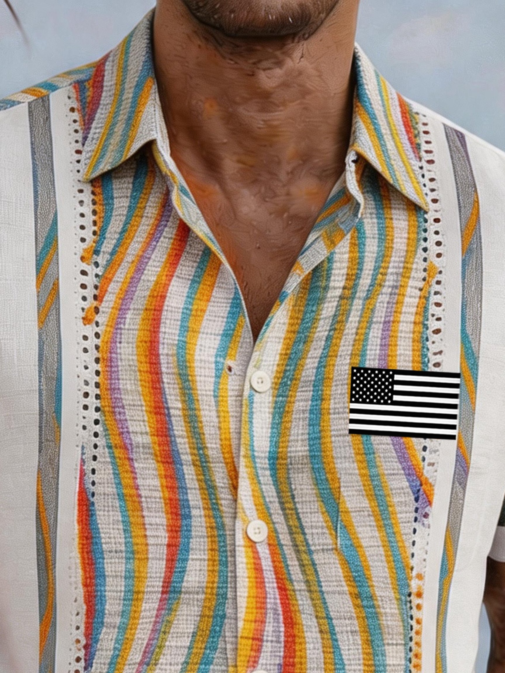 Men's Casual Vacation Patriotic Shirt with Flag Color-Blocking
