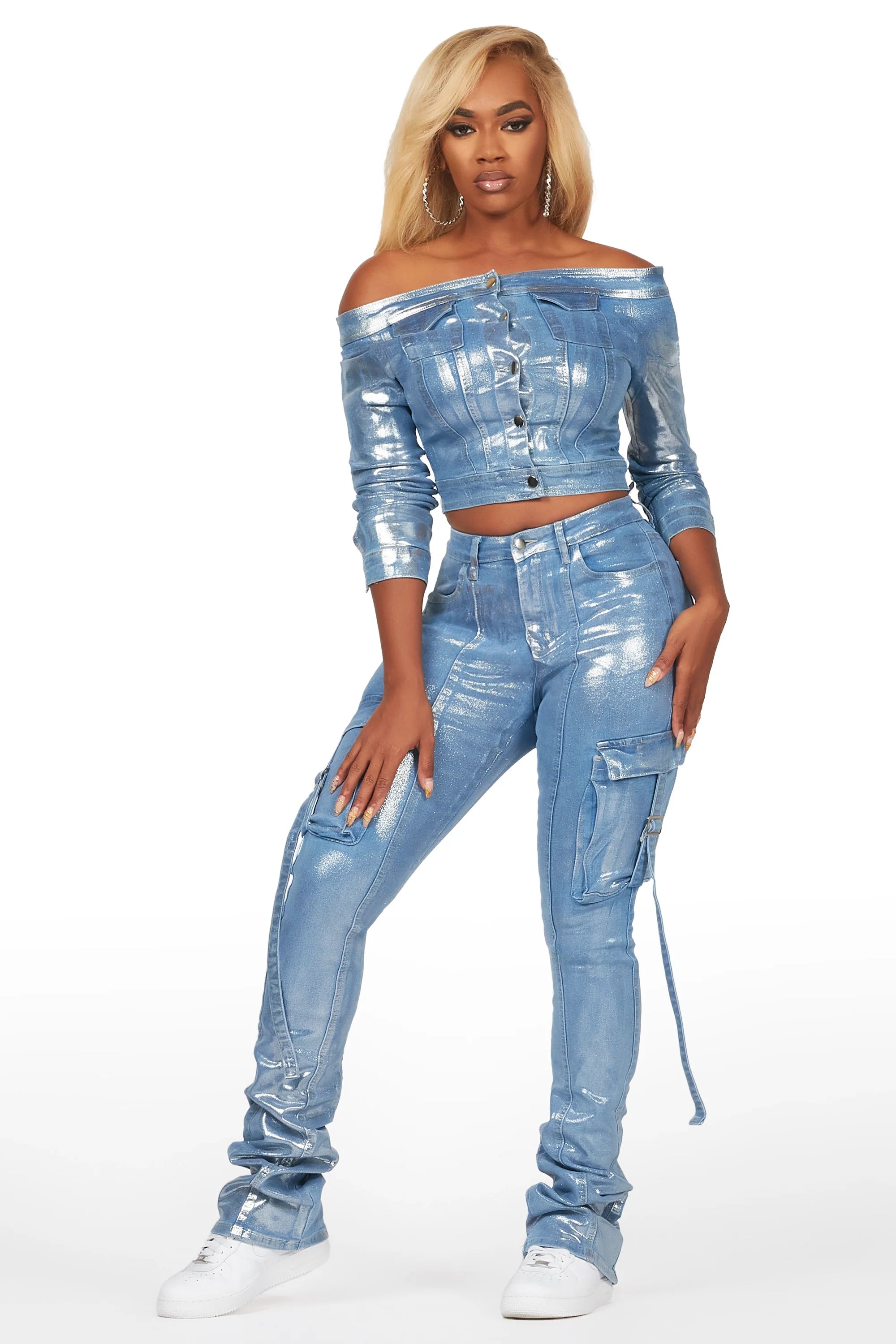 Lovera Light Wash Foiled Denim Jacket