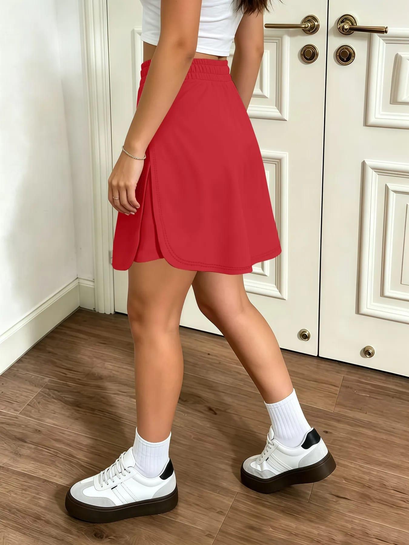 Women's Solid Color Skort – 2-Piece Anti-Exposure Shorts Under Skirt
