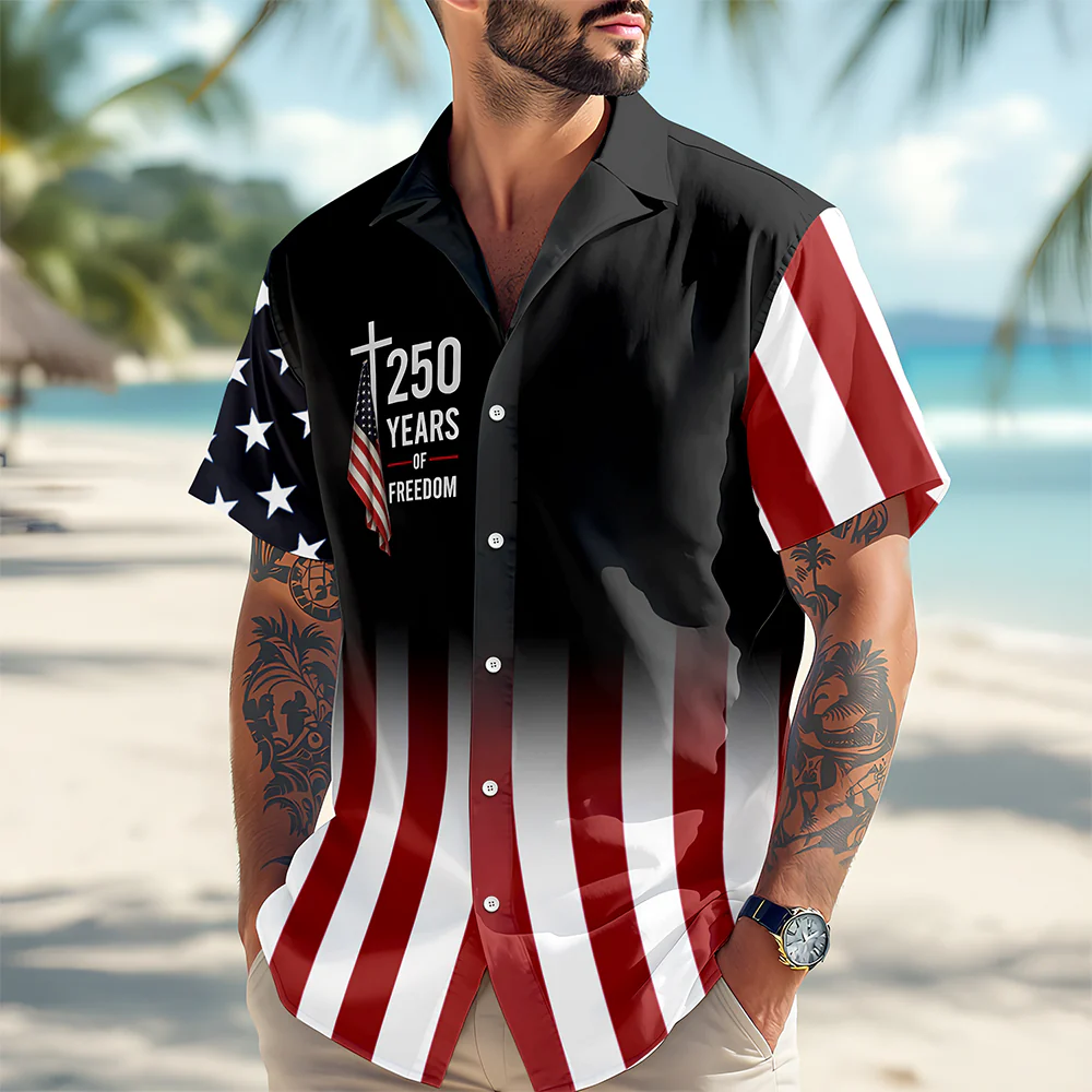 Men's 250 Years Of Freedom Christian Cross American Flag Shirt