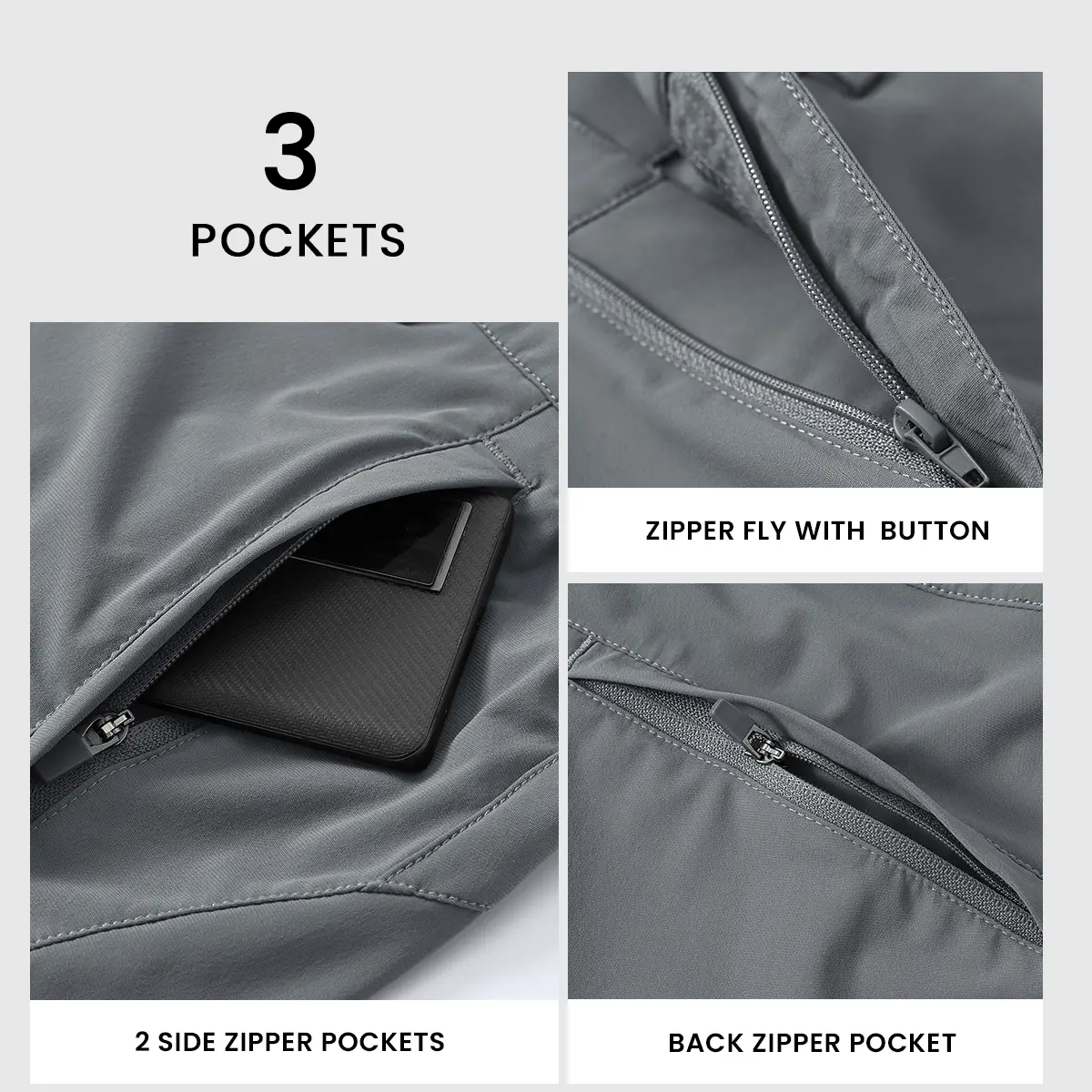 Men's 4-Way Stretch Shorts Quick Dry Casual Work Golf Pants Lightweight Breathable Zip Pockets Pants Summer Outdoor Bottoms