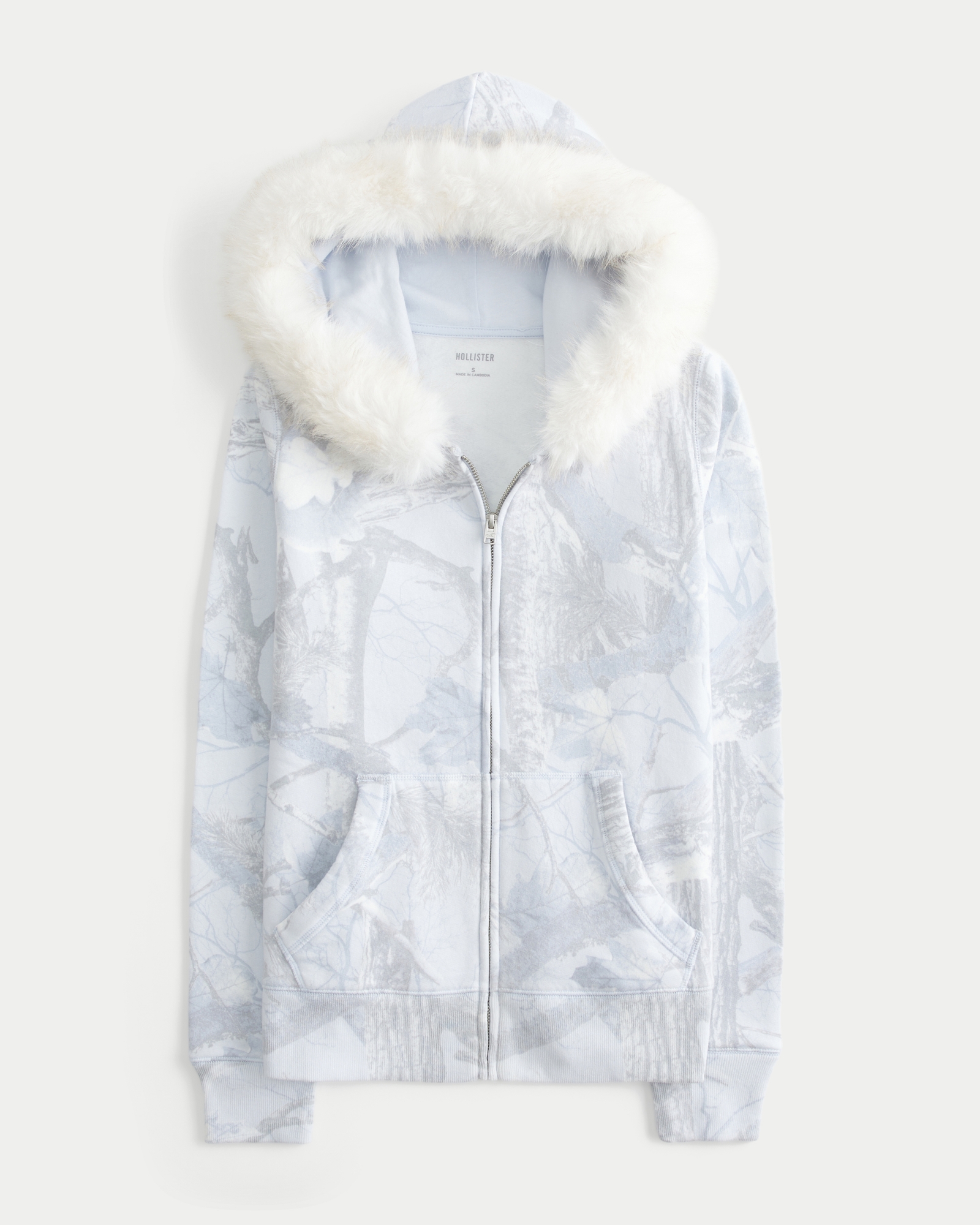 Faux Fur Trim Zip-Up Hoodie