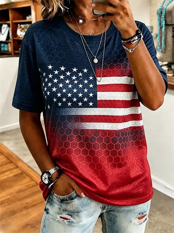 Women'S Casual Independence Day Print Top