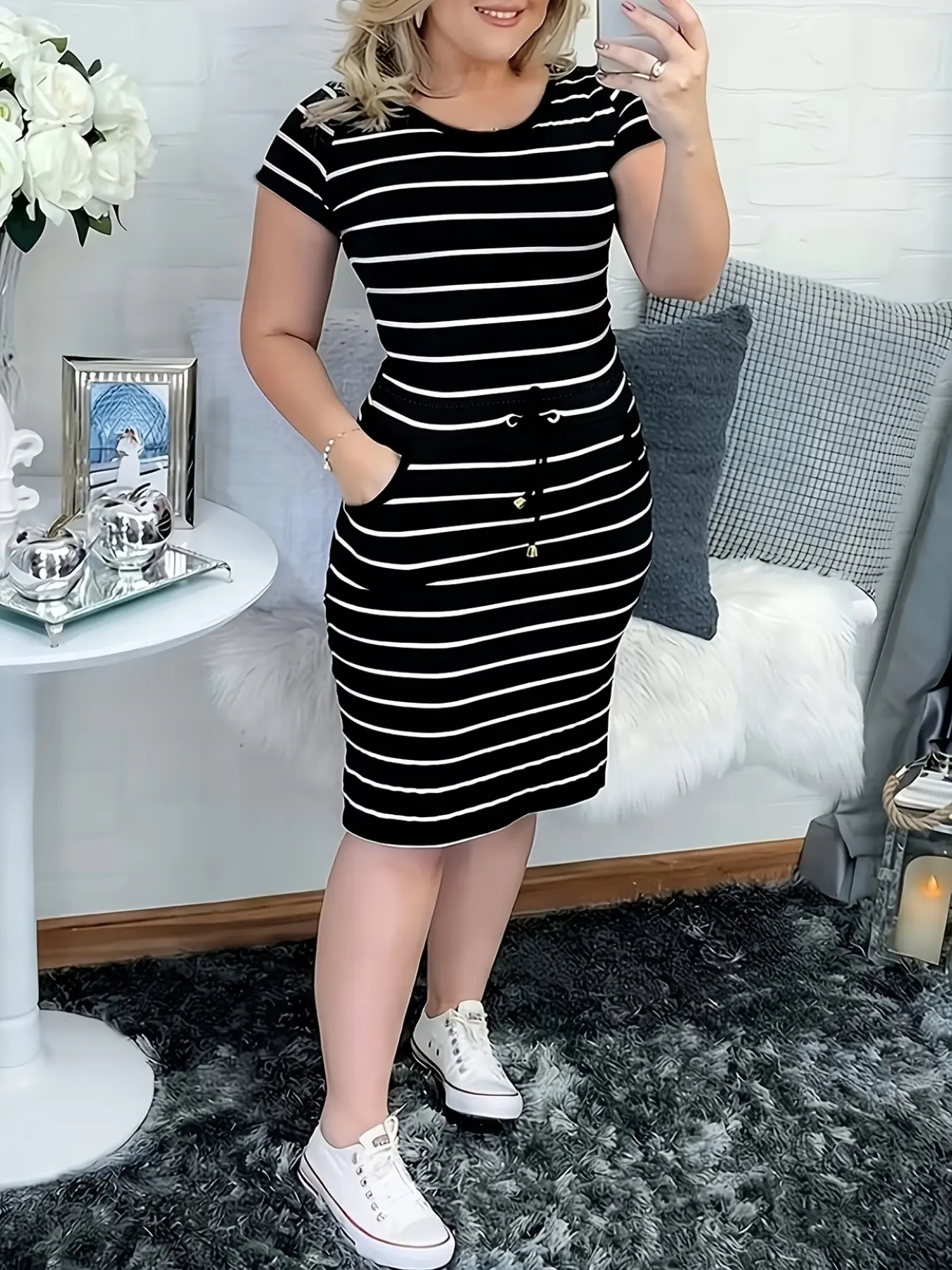 Classic Plaid Bodycon Pocket Dress