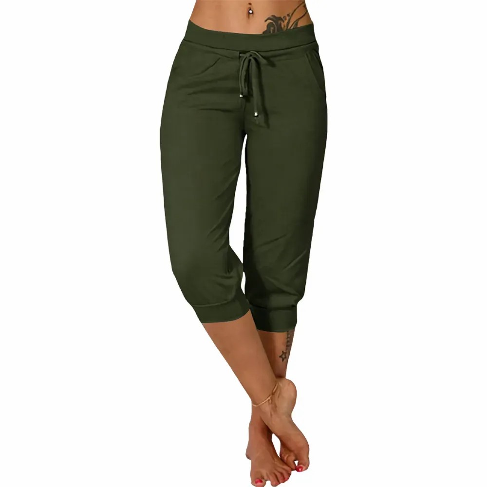 ⚡Final Clearance🔥[XS-5XL]Women's Plain Drawstring Waist Capris Pants