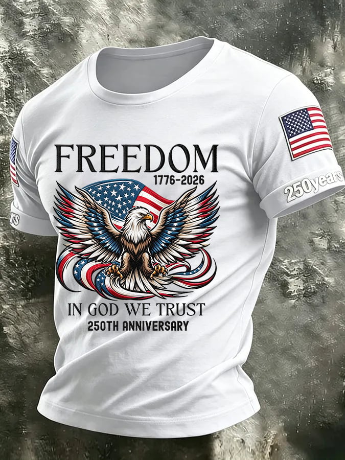Men's USA 1776-2026 250th Anniversary Print Round Neck T-shirt