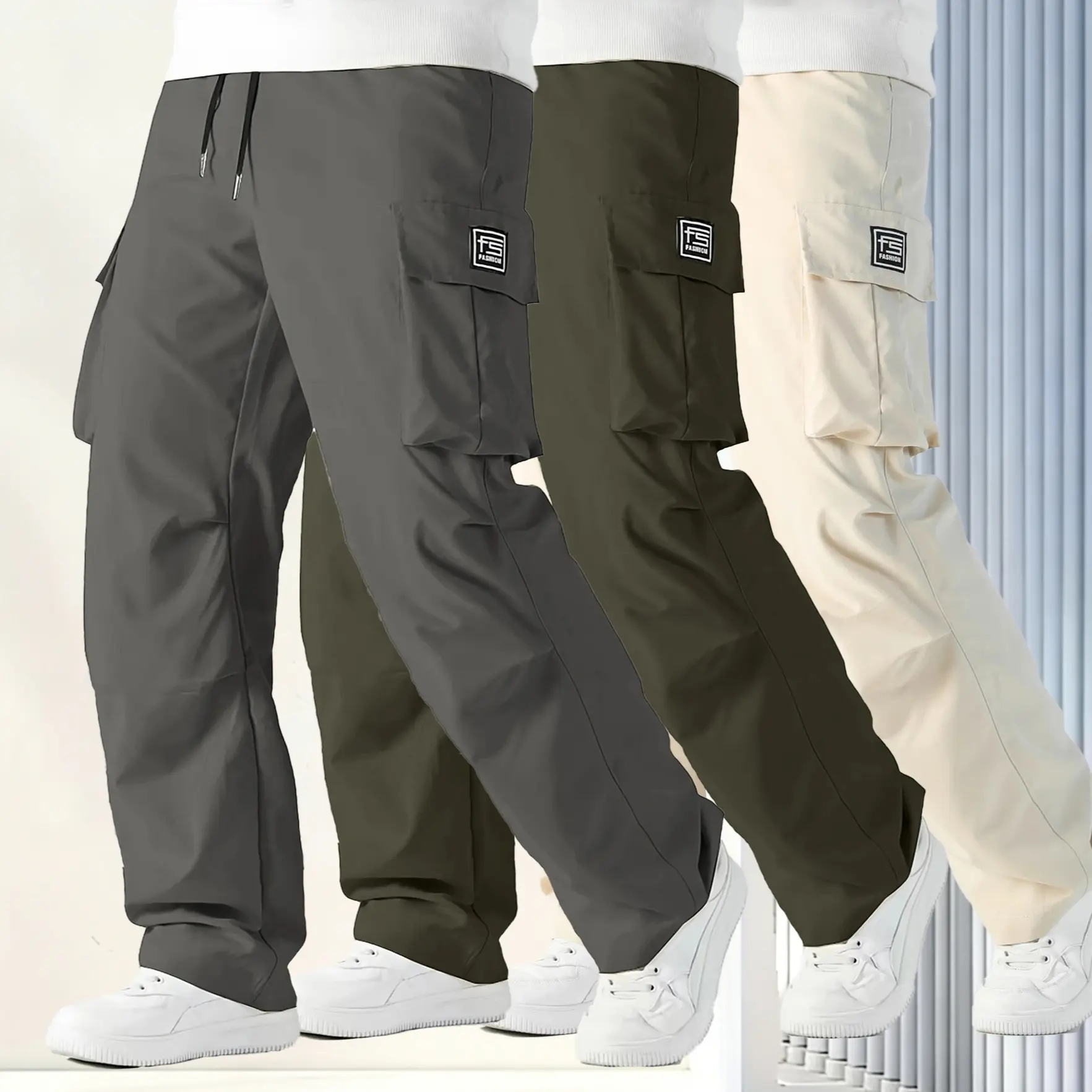 Men's Tactical Cargo Pants, Elastic Waistband & Multi-Pocket Design