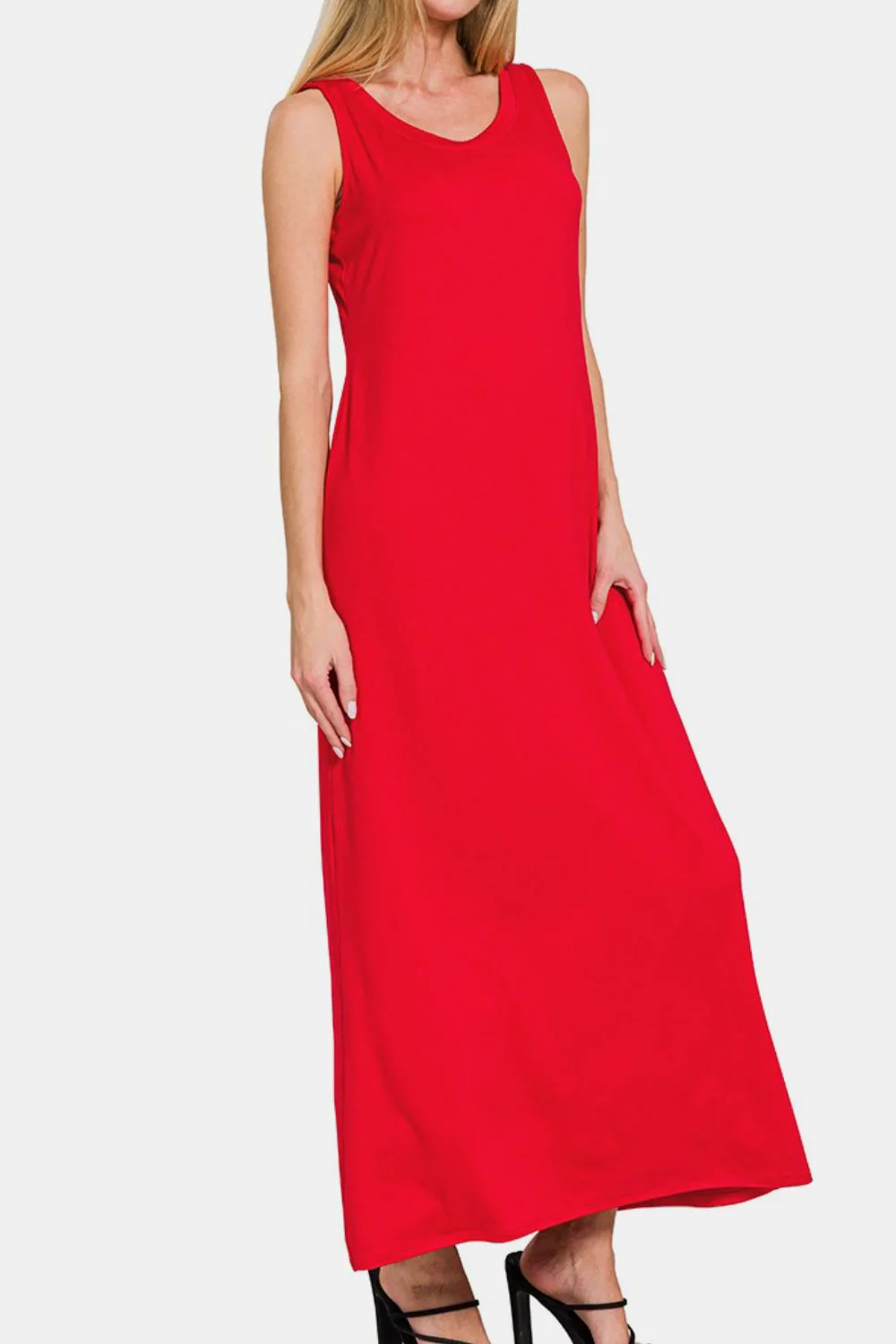 Scoop Neck Wide Strap Tank Dress
