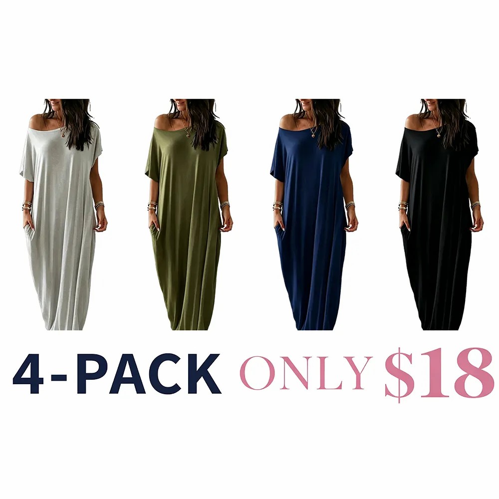 Women's Basic Solid Color Batwing Sleeve Loungewear Dress